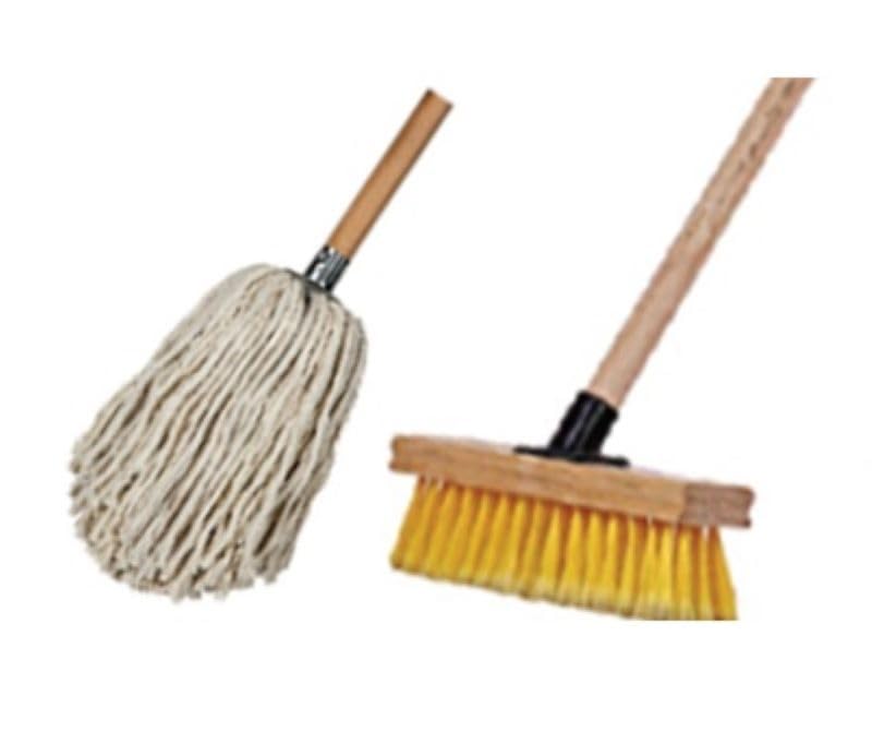 即*爵様 Tom Wood BLACK MOP 50 2-in-1 Cleaning Set, Mop and Broom with Wooden Handle, 120 cm